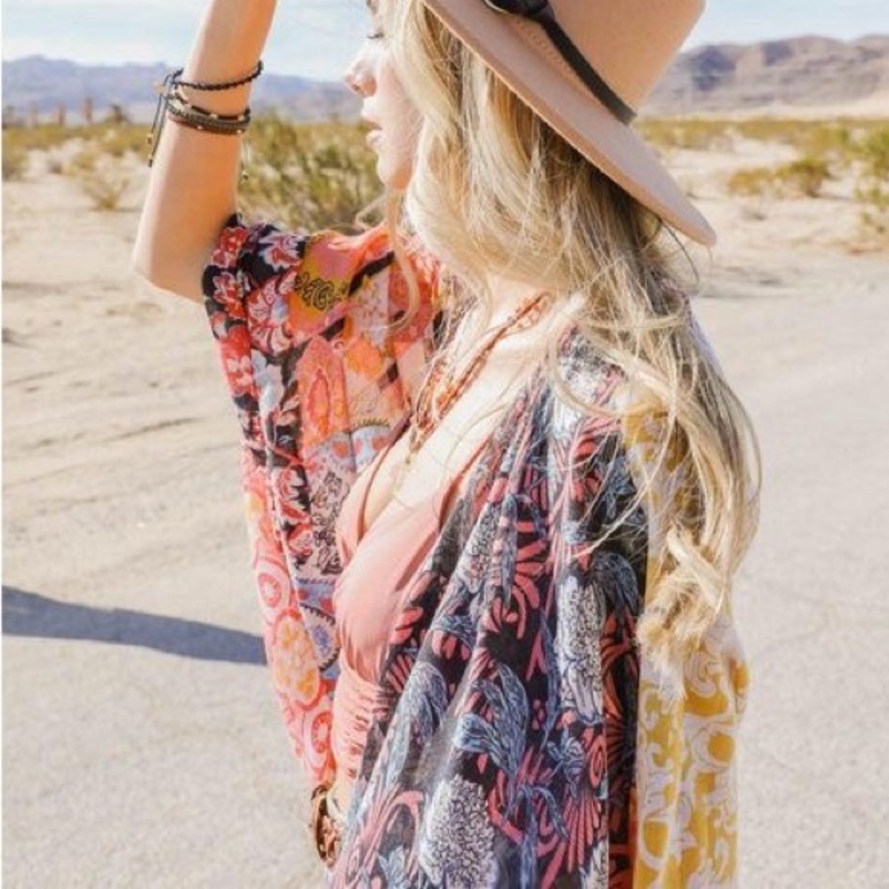 INDIE PRINTED KIMONO DUSTER COVER UP - Picture 2 of 10